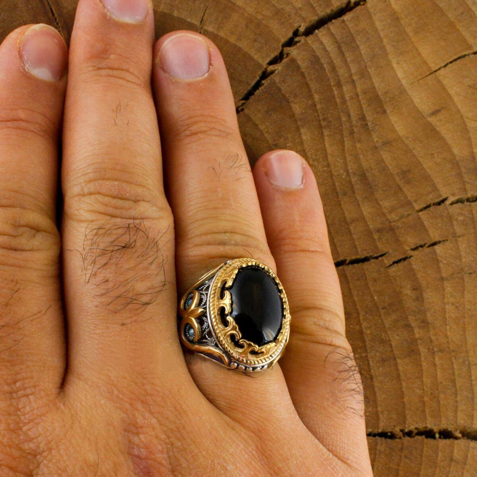 Vintage Turkse zegelring voor mannen vrouwen antiek zilver kleur gesneden adelaar ring ingelegd groen zirkoon locomotief punk ring-10, zwart