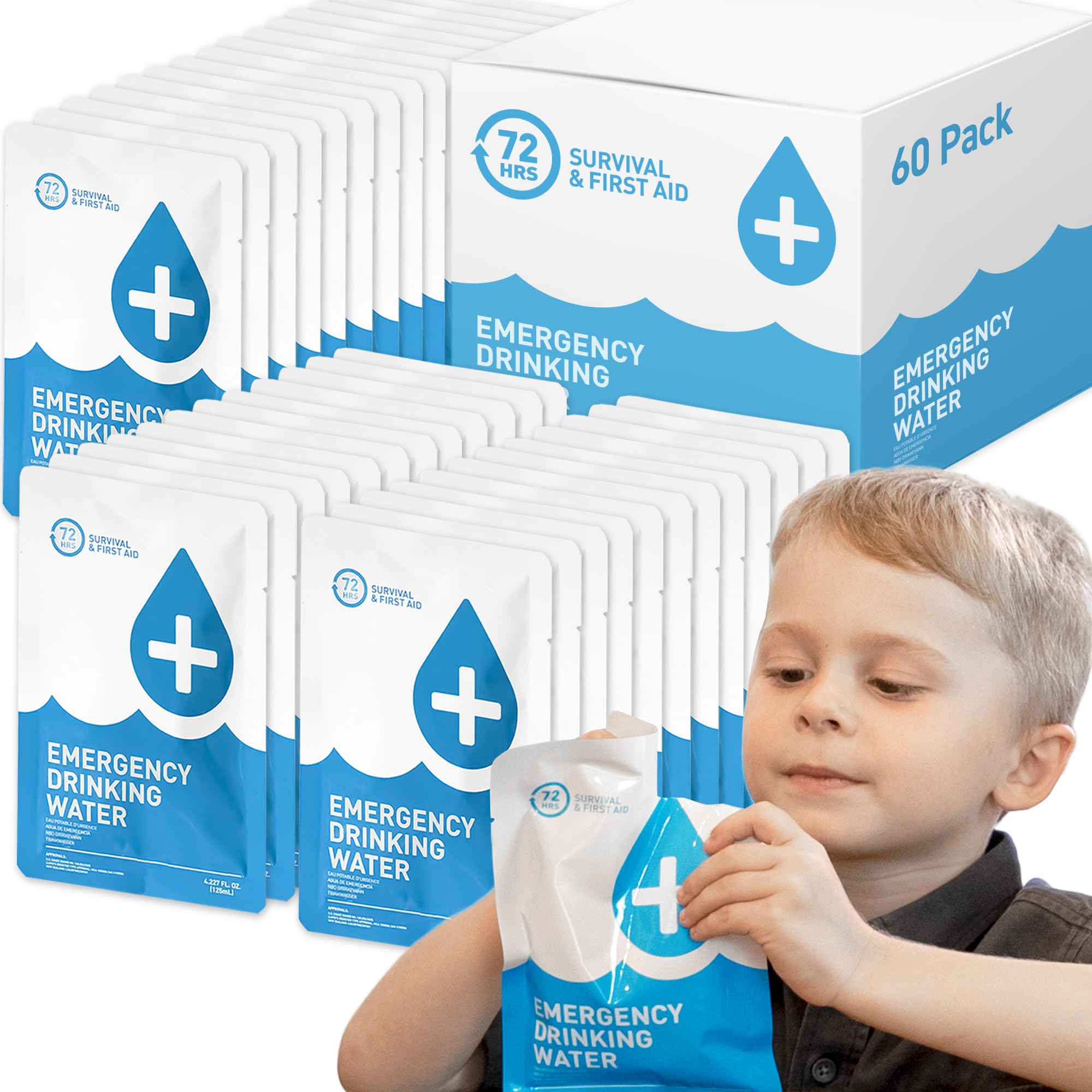 Pack De 64 Sachets D'eau Purifiée – 125 Ml – Survie, Urgence, 5 Ans De Conservation