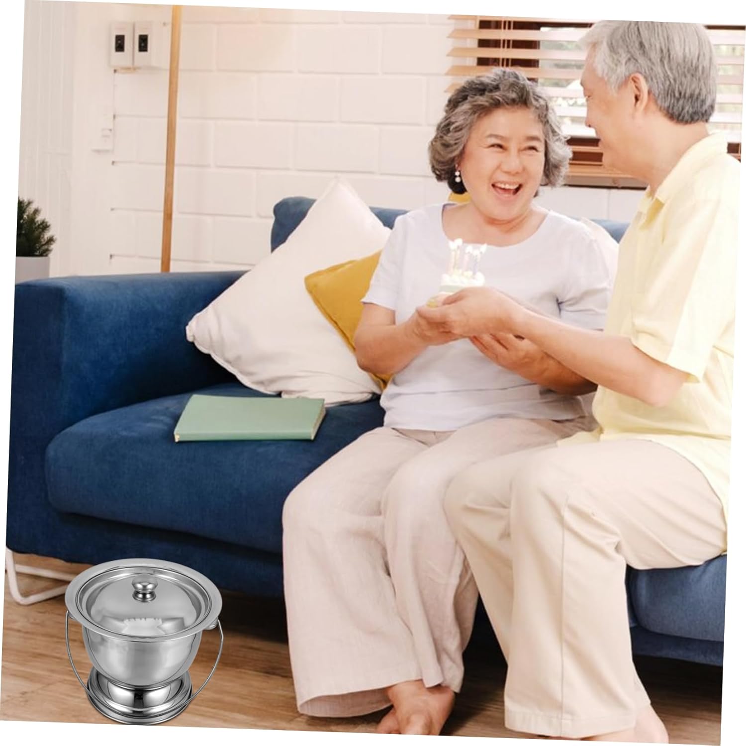 Mikinona Stainless Steel Bedside Commode Bucket with Lid Portable Urinal for Adults and Lightweight Easy to Clean Spittoon for Home Use and Travel Durable