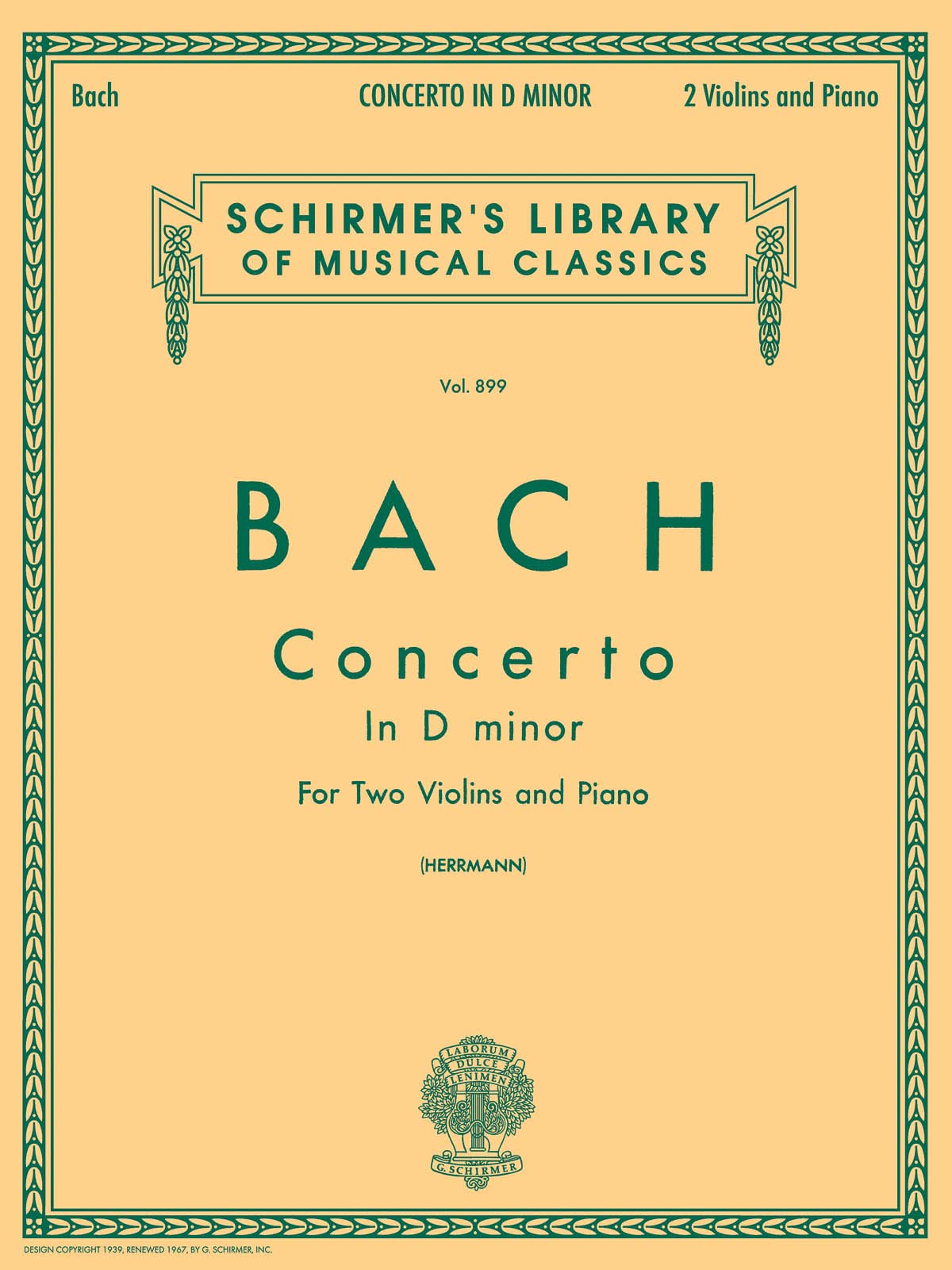 Johann Sebastian Bach - Concerto in D Minor for Two Violins and Piano | Schirmer Library of Classics Volume 899 | Violin Duet and Piano Sheet Music | ... (Schirmer's Library of Musical Classics)