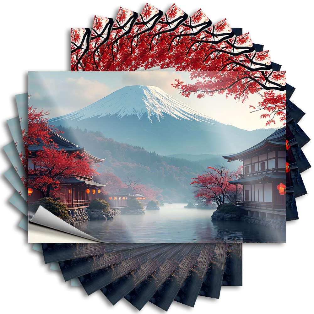Tattoos Hat Scratch Resistant Decals, Badass Matte Print for Phone Case Men | Home Gifts Uv Proof Pack Mount Fuji with Autumn Foliage and Traditional Japanese Architecture(8X12CM)