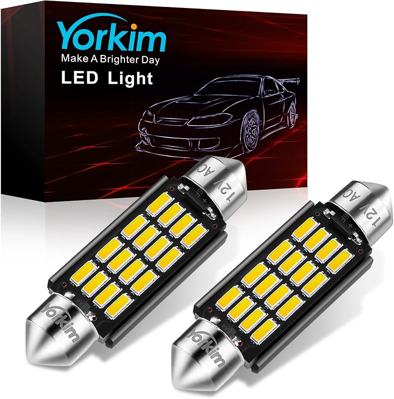 Lâmpada LED festoon Yorkim 578 41–42 mm branca 16-SMD 4014 para iluminação interna – Kit com 2