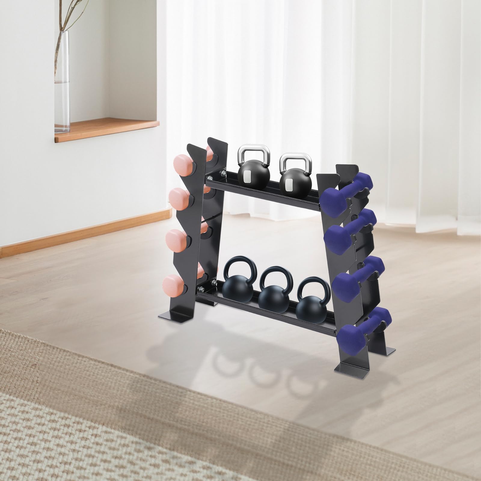 Supporto multifunzione per manubri fino a 150 kg, supporto per manubri con 8 inserti laterali, stabile per manubri e bilancieri, ideale per palestra, casa