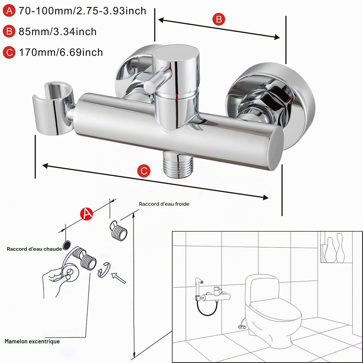 Ensemble douchette pour bidet musulman Shattaf avec mélangeur chaud et froid - kit en laiton chromé à montage mural