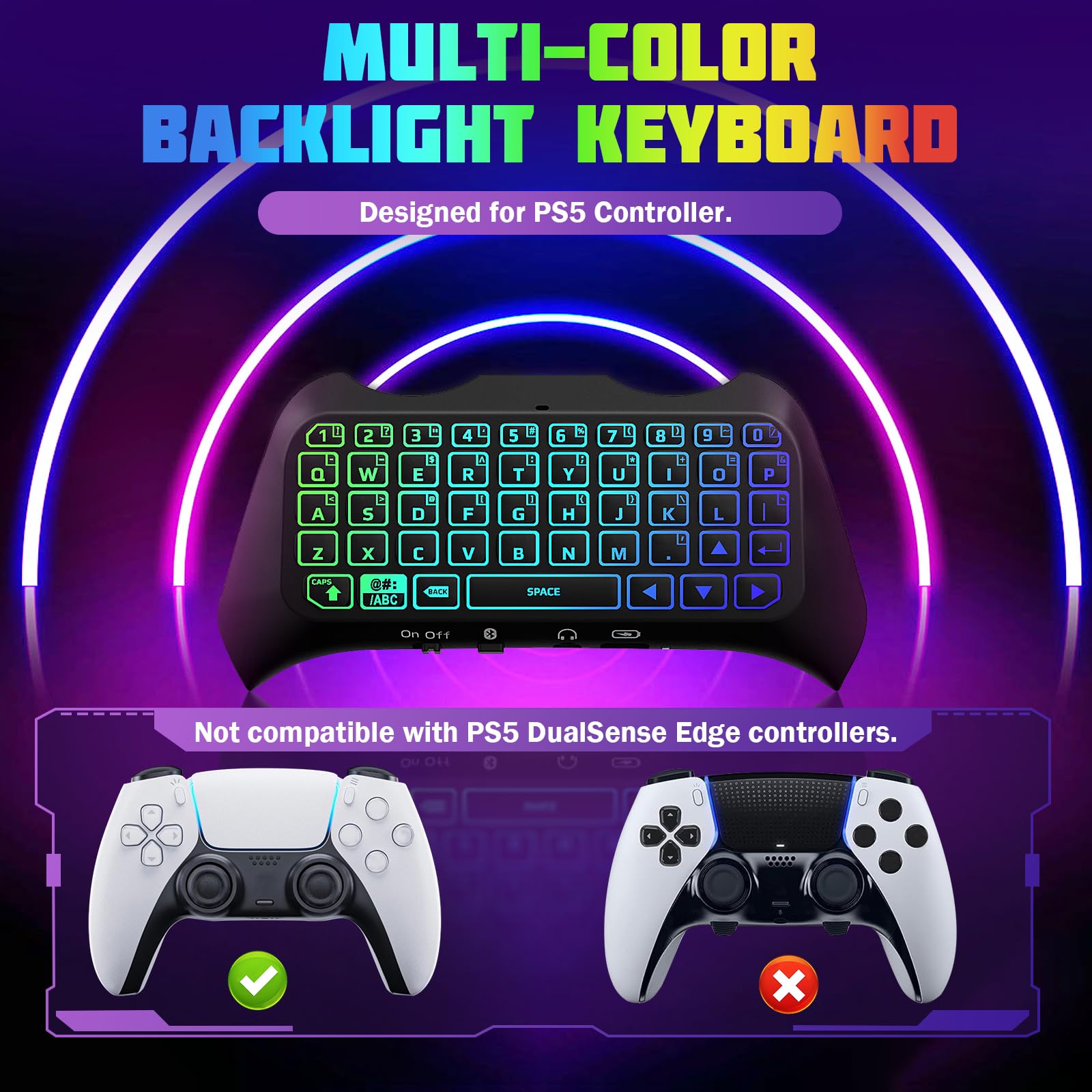 TiMOVO Tastiera retroilluminata RGB multicolore per PS5, tastiera wireless Bluetooth mini PS5 Game Keyboard con altoparlante jack audio, nero