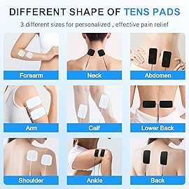 TENS Unit Reusable Electrode Pads for EMS Muscle Stimulator Massager, Self-Adhesive Latex-Free TENS Pads with Upgraded Self-Stick Performance for Electrotherapy, 10 Pairs 3 Sizes 2.0mm Pin
