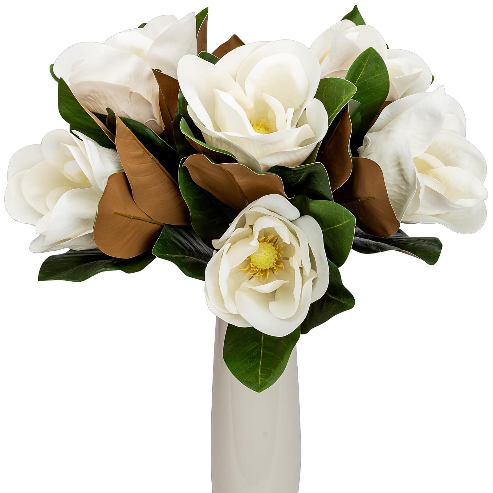 2PCS 30inch Artificial Magnolia Flowers 3D Real Touch with Two 6.3inch Big Heads Faux Magnolia Bouquets Long Stem with Green Leaves for Home Wedding