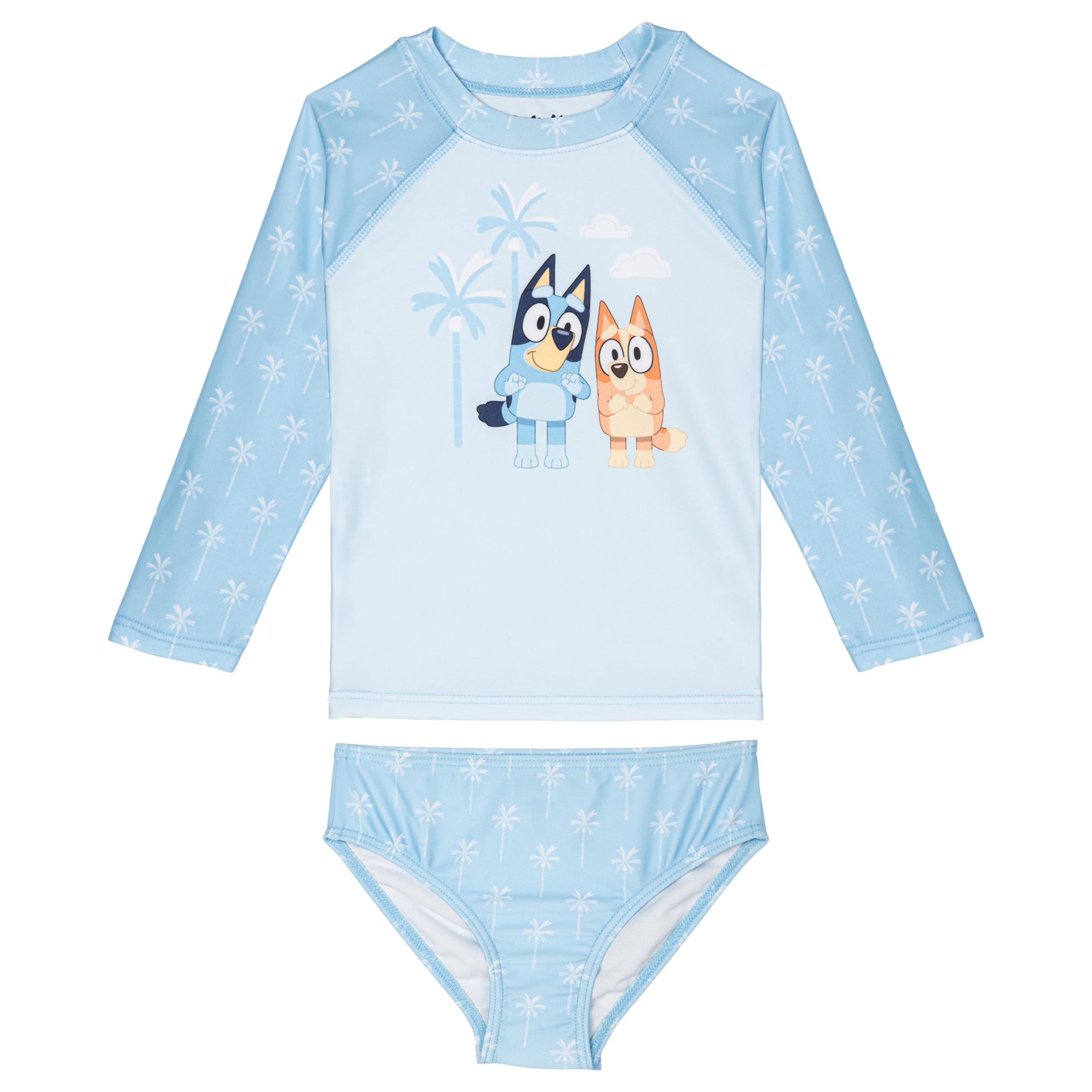 Bluey Girls Raglan Rash Guard and Bikini Bottom UPF 50+ Swim Set Toddler to Big Kid Sizes (2T - 10-12)