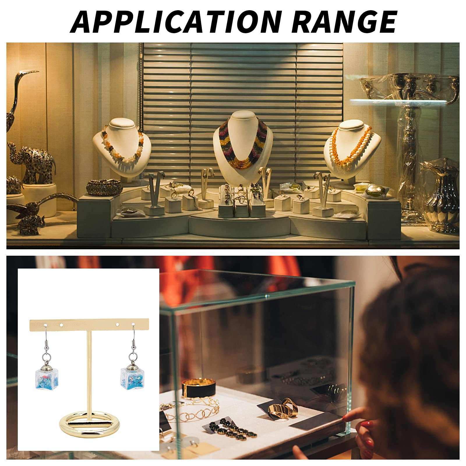 FINGERINSPIRE 2Pcs T Bar Earring Display Stand Gold Aluminum Earring Holder Jewelry Tower Holder for Retail, Show, Tabletop for Girl Women [Gold-Hexagon Base 2 Heights 11.7cm and 13.6cm