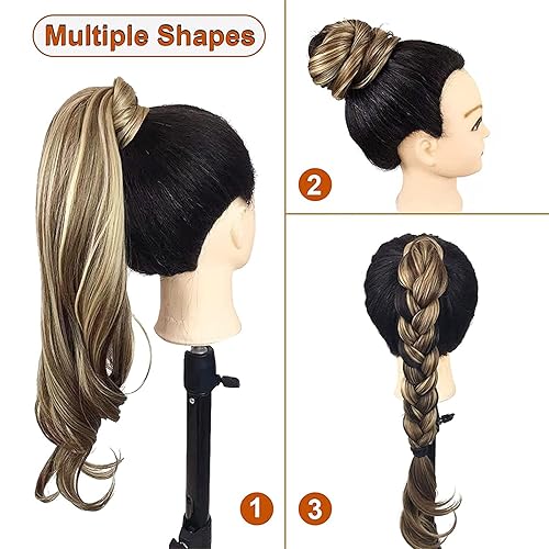 Miniatura 5 de Chicmoi Cola de caballo Extainson de color burdeos de 32 pulgadas, extensión de pelo largo ondulado cola de caballo extensión de pelo sintético rojo