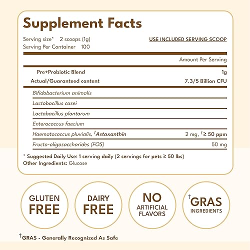 Miniatura 6 de Lunimomo Prebióticos y probióticos para perros y gatos Salud digestiva Probióticos Suplemento para mascotas piel y pelaje, estrés, alergias,