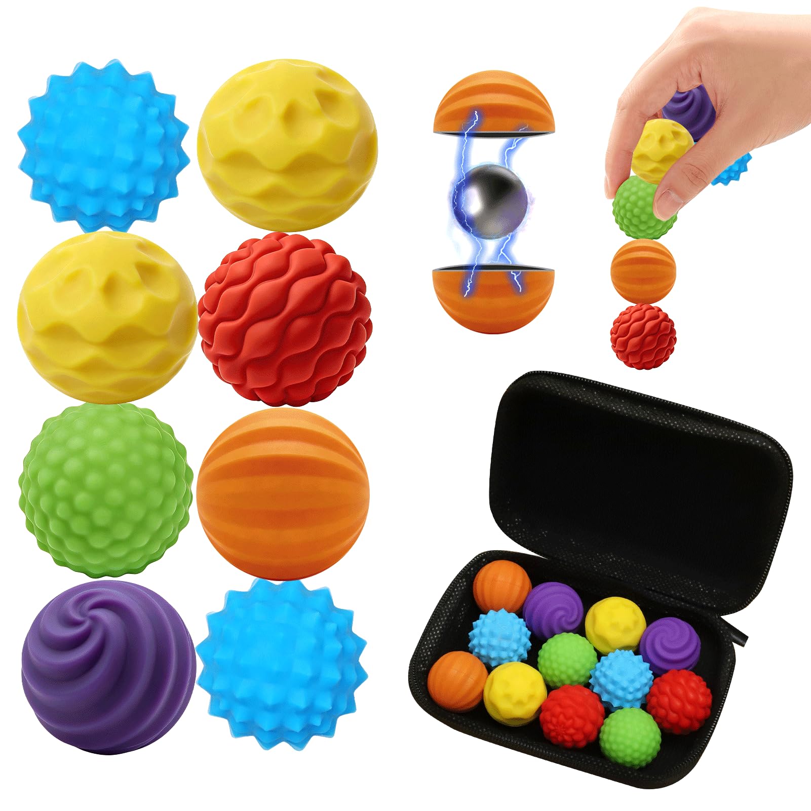 12 PCS Magnetic Balls Fidget Toys for Adults & Teens Silicone Stress Relief Sensory Toys for Autism ADHD Anxiety Stocking Fillers Office Gifts