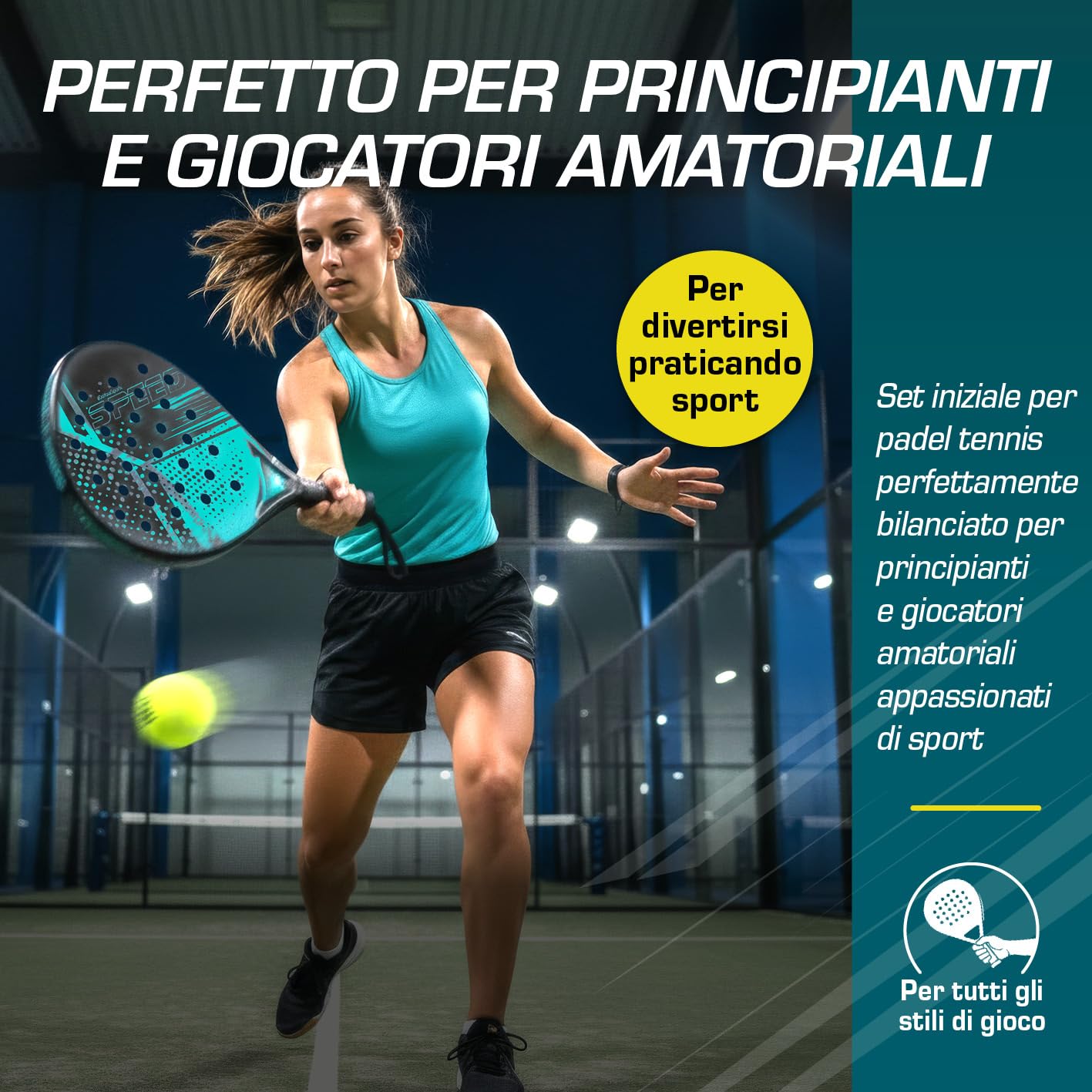 #DoYourSports Set di racchette da padel | Racchette da padel e set iniziale, 2 racchette leggere per il padel con palla e rete | Impugnatura antiscivolo, ideale per l'allenamento e il tempo libero