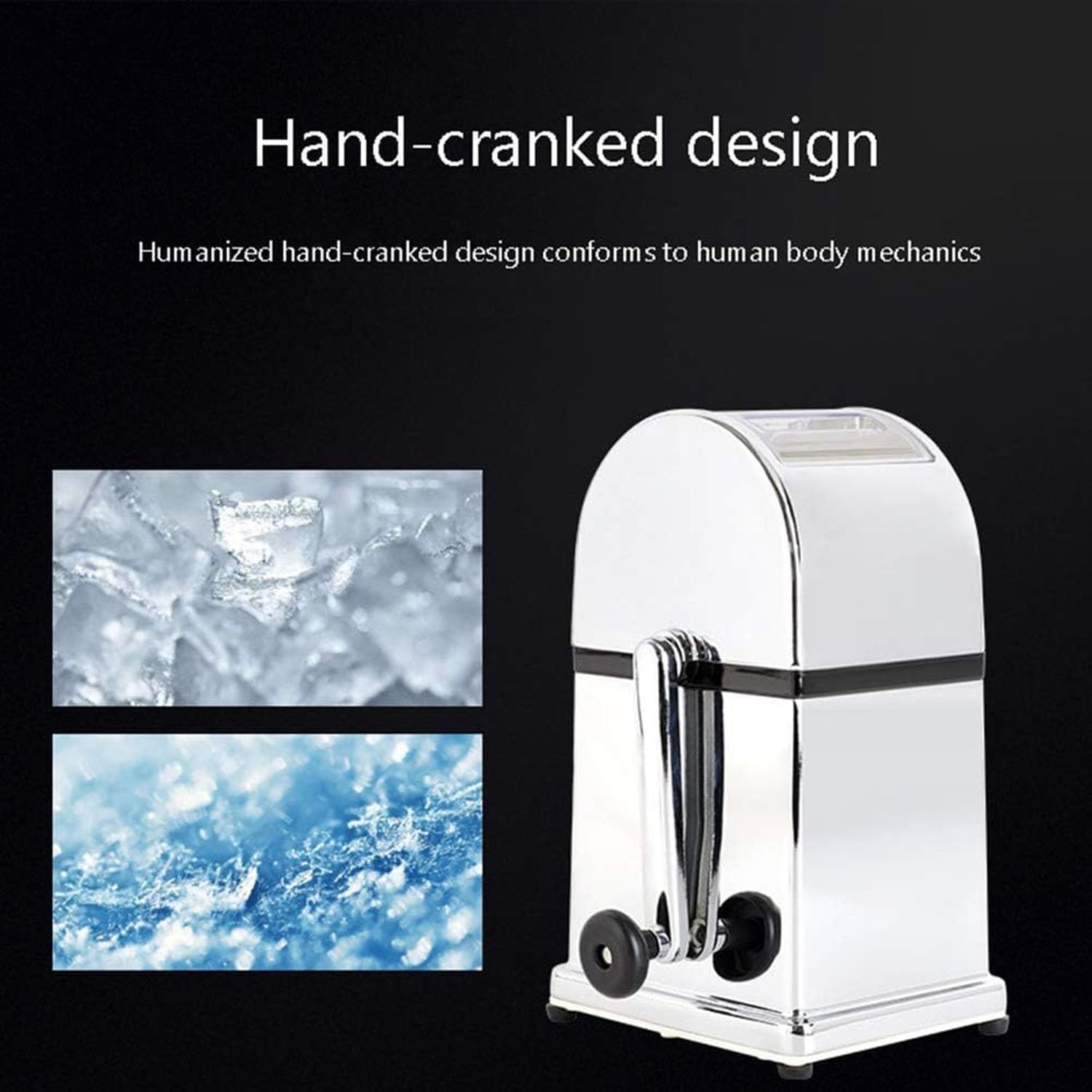 Trituradora de hielo manual, máquina de cono de nieve con manivela para el hogar, bar y cocina con cubierta transparente y herramienta de cuchara para un uso fácil