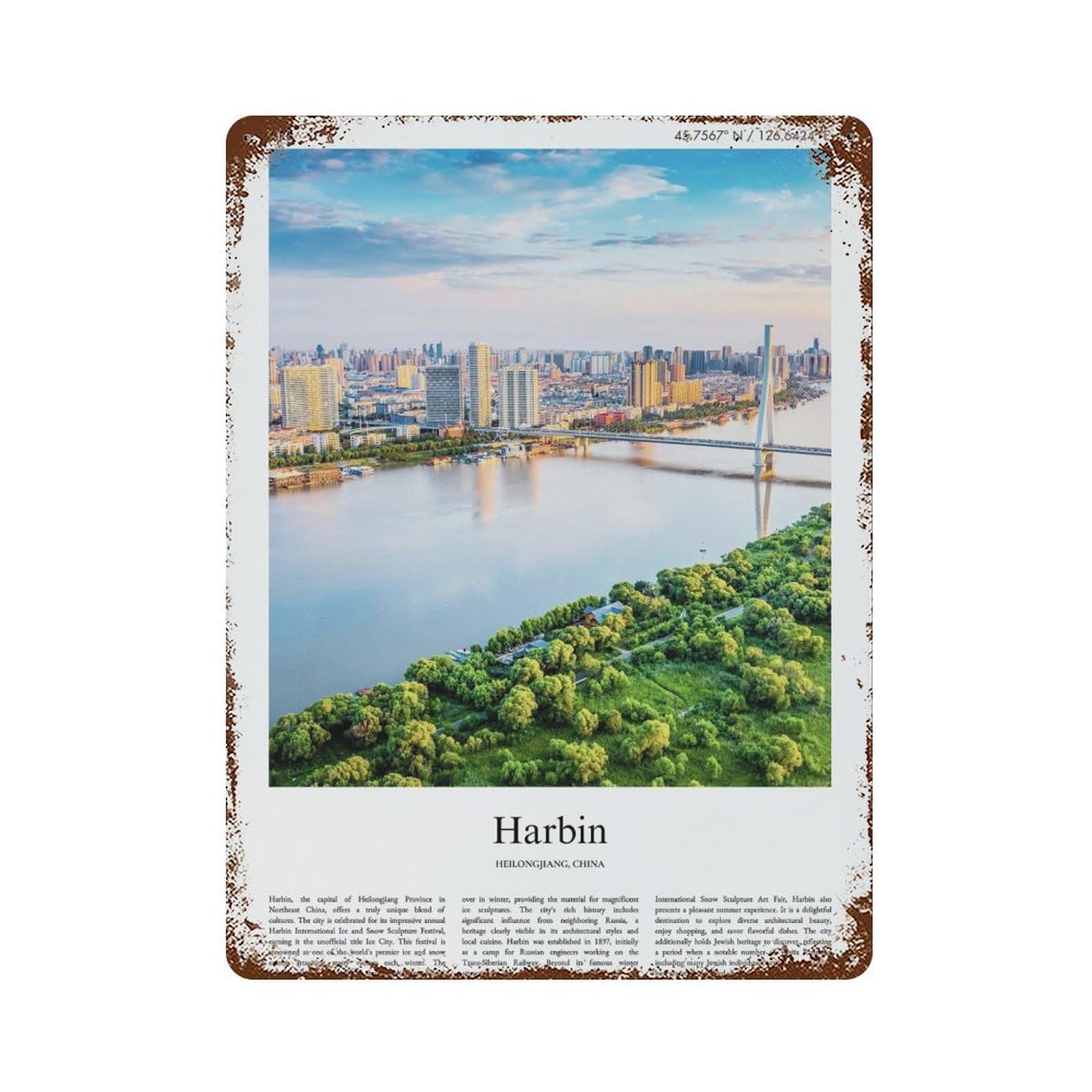 xiaoxiaoshen Harbin Heilongjiang, China City Scenery Wall Decor Art Metal Tin Poster Modern Home Decor Art Home Bar Shop Decorations Vintage Sign 40x30cm