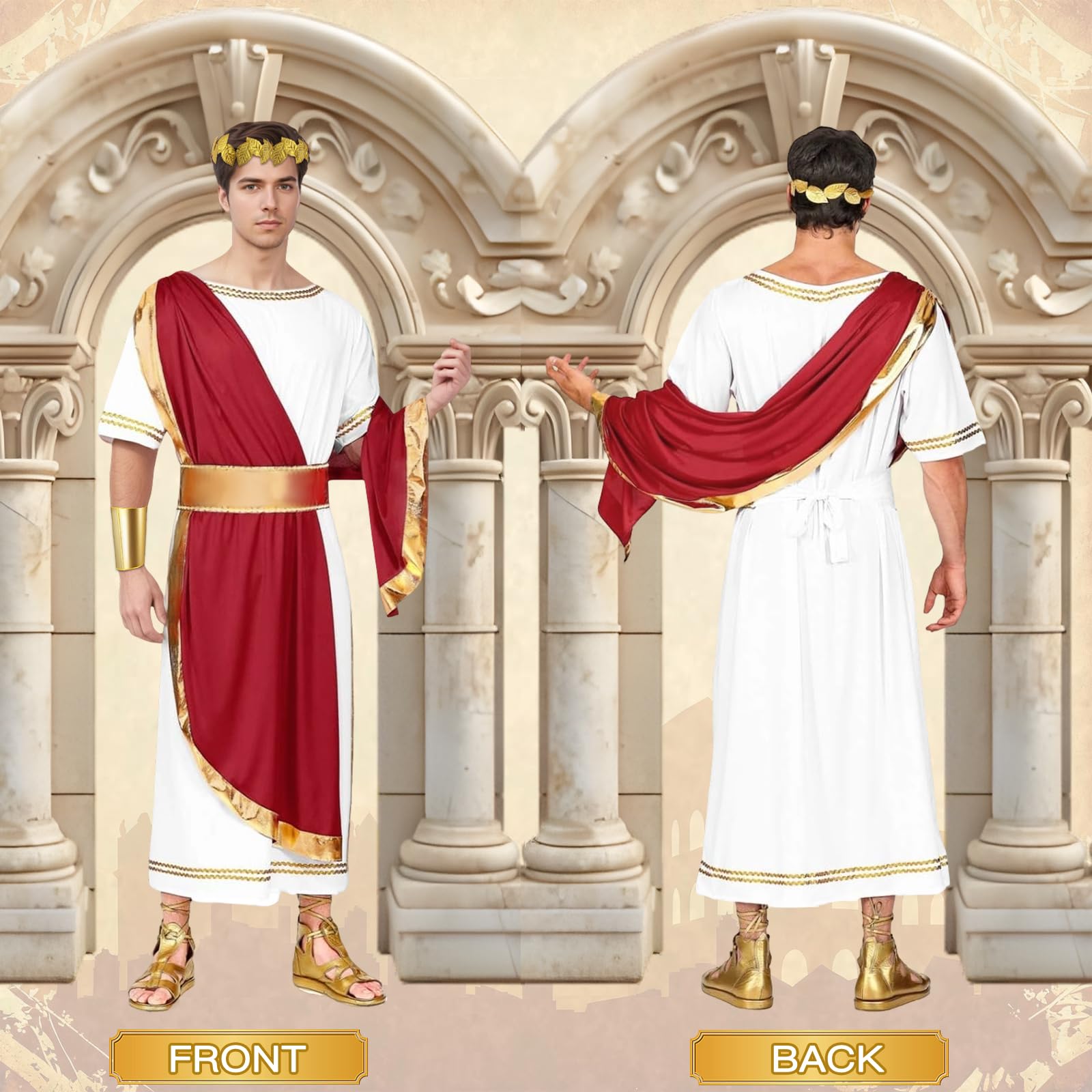 Costume Romain pour Homme, Costume de Dieu Grec pour Homme avec Toge Romain, Bandeau, Bandoulière, Déguisements de Carnaval pour Adultes, Costume Romain pour Fêtes Carnaval Halloween