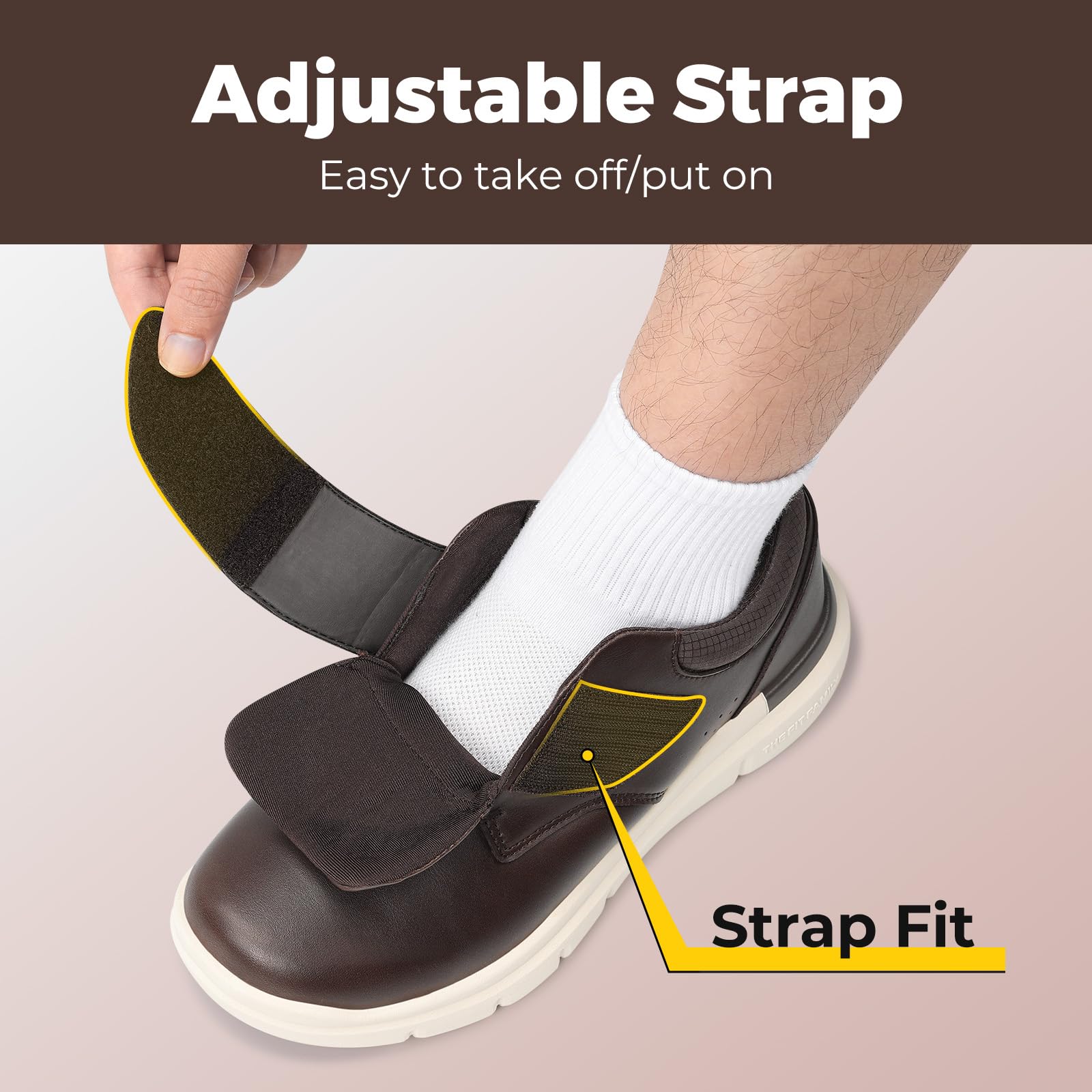 FitVille Scarpe Uomo Pelle Extra Larghe Scarpe con Chiusura a Strappo Sneaker Regolabile per Piedi Sensibili