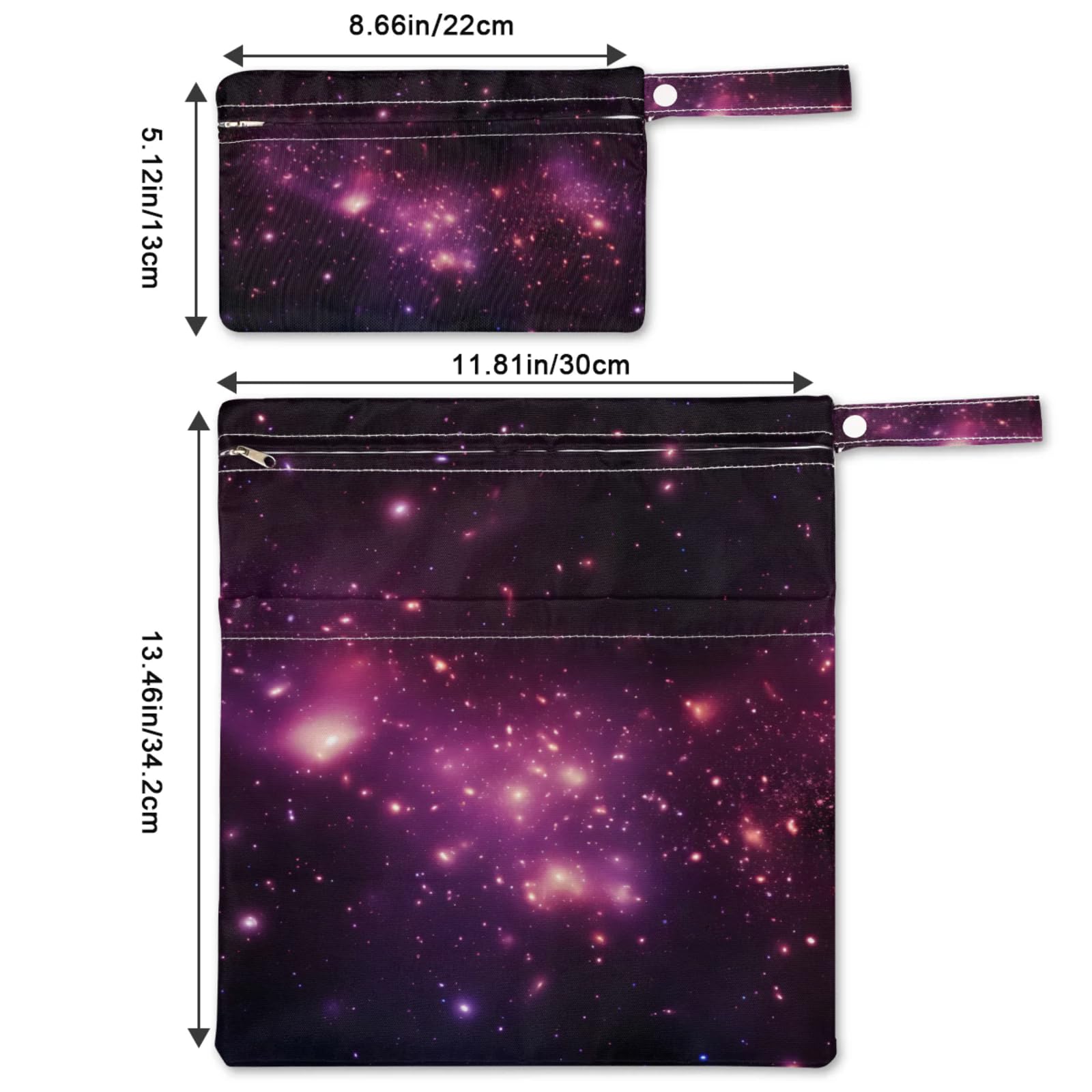GzLeyigou 2 Set Purple Starry Sky Wet Dry Bags for Baby Cloth Diapers Waterproof Reusable Storage Bag for Travel,Beach,Pool,Daycare,Stroller,Gym,Laundry,Dirty Clothes,Swimsuits Wet Clothes, Wet Bag