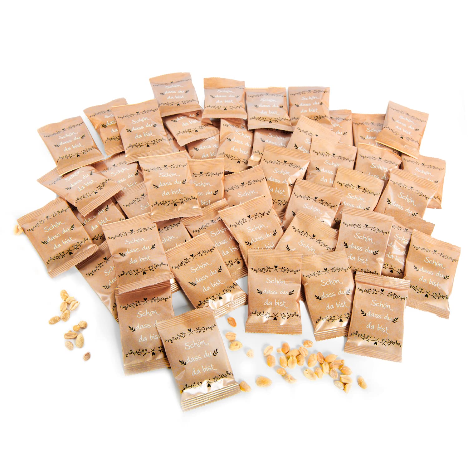 Logbuch-Verlag 50 kleine Snacks Erdnüsse Tütchen für Gäste als Geschenk Geburtstag Hochzeit Kundengeschenk Schön, dass du da bist 6 x 10 cm