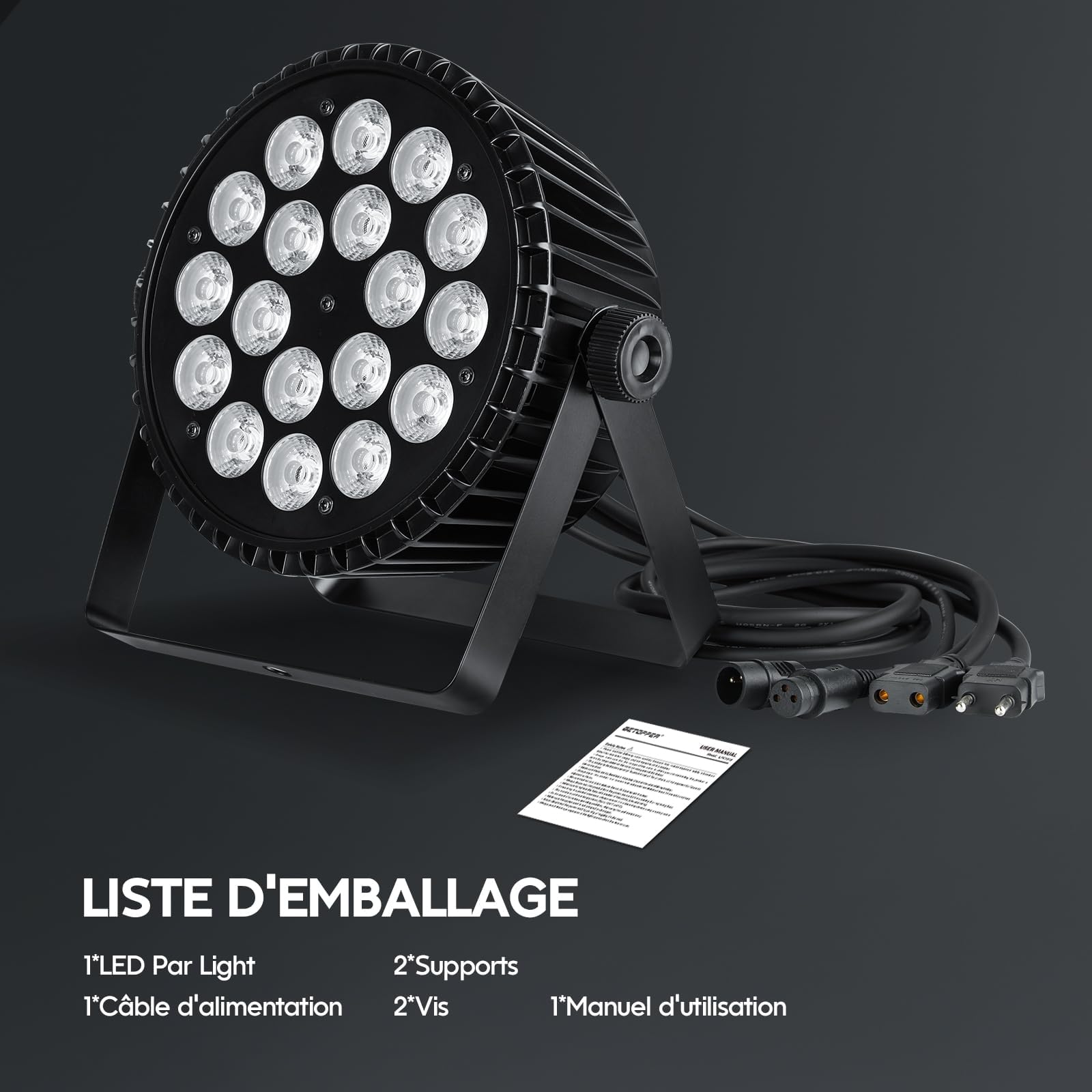 Betopper 6 en 1 Par Led 18x18W RGB Lime Amber UV Lumière de Scene DMX512 2P