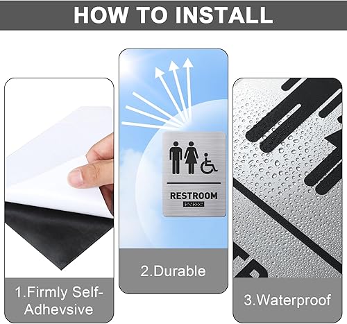 Vista 10 de Oudain Ada Compliant - Letrero de baño con braille unisex, para discapacitados, para restaurante de negocios (dorado, 1 unidad)