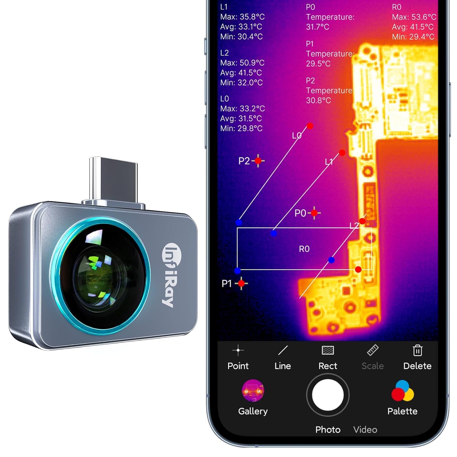 Inf iRay P2 Pro Thermal Camera for iOS, 256x192 IR Resolution Thermal Imager for iPhone, 9g Smallest Infrared Thermal Camera, -4? to 1112? Temperature Range