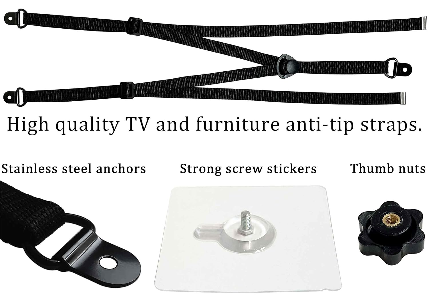 3 Pack Adjustable TV Safety Straps, No-Drill Anti-Tip Furniture Anchors for Baby Proofing, Flat Screens Fix to Wall,Cabinet,Stand Or Desk, Earthquake Straps image 4