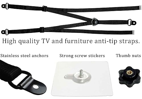 Miniatura 4 de Paquete de 3 correas de seguridad ajustables para TV, anclajes anti-vuelco sin taladro para muebles a prueba de bebés, pantallas planas se fijan a