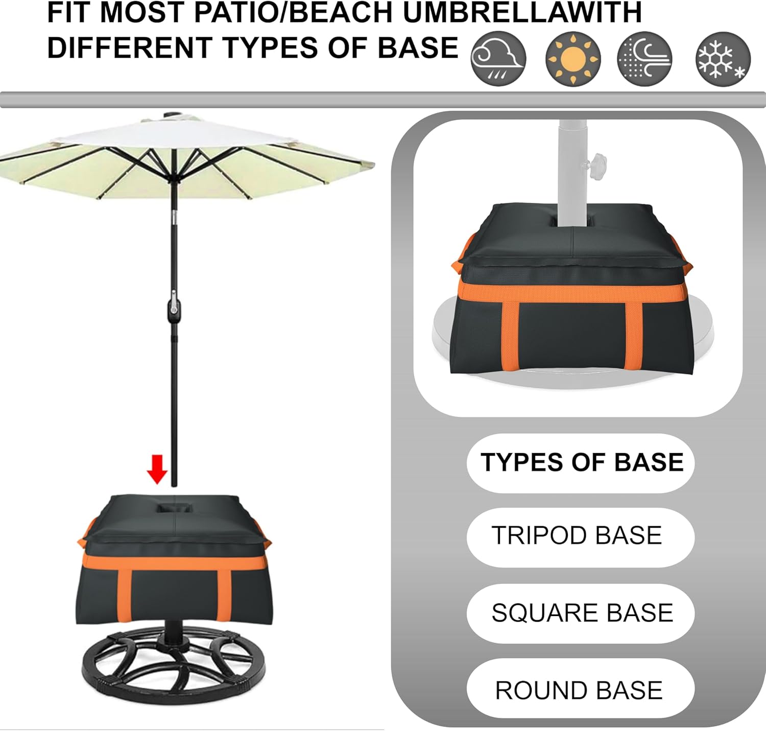 Sand Bags for Umbrella Base, 600D Oxford Cloth Waterproof and dustproof Umbrella Base Weight Bag for Any Offset, Cantilever and Any Outdoor Patio Umbrella Frame.