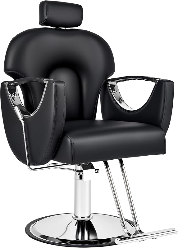 CO-Z Silla de Barbero Ajustable de 90°-150° Silla Peluquería con Giratorio 360° Sillon Barbero con Bomba Hidráulica para Peluquería Salón de Belleza Tatuajes