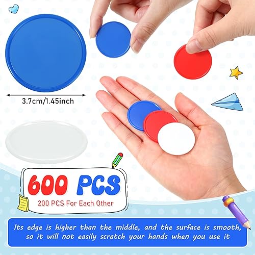 Miniatura 2 de Wettarn 600 fichas de póquer de plástico de 1.45 pulgadas, 3 colores, fichas de bingo en blanco para adultos, contadores de póquer, aprendizaje de