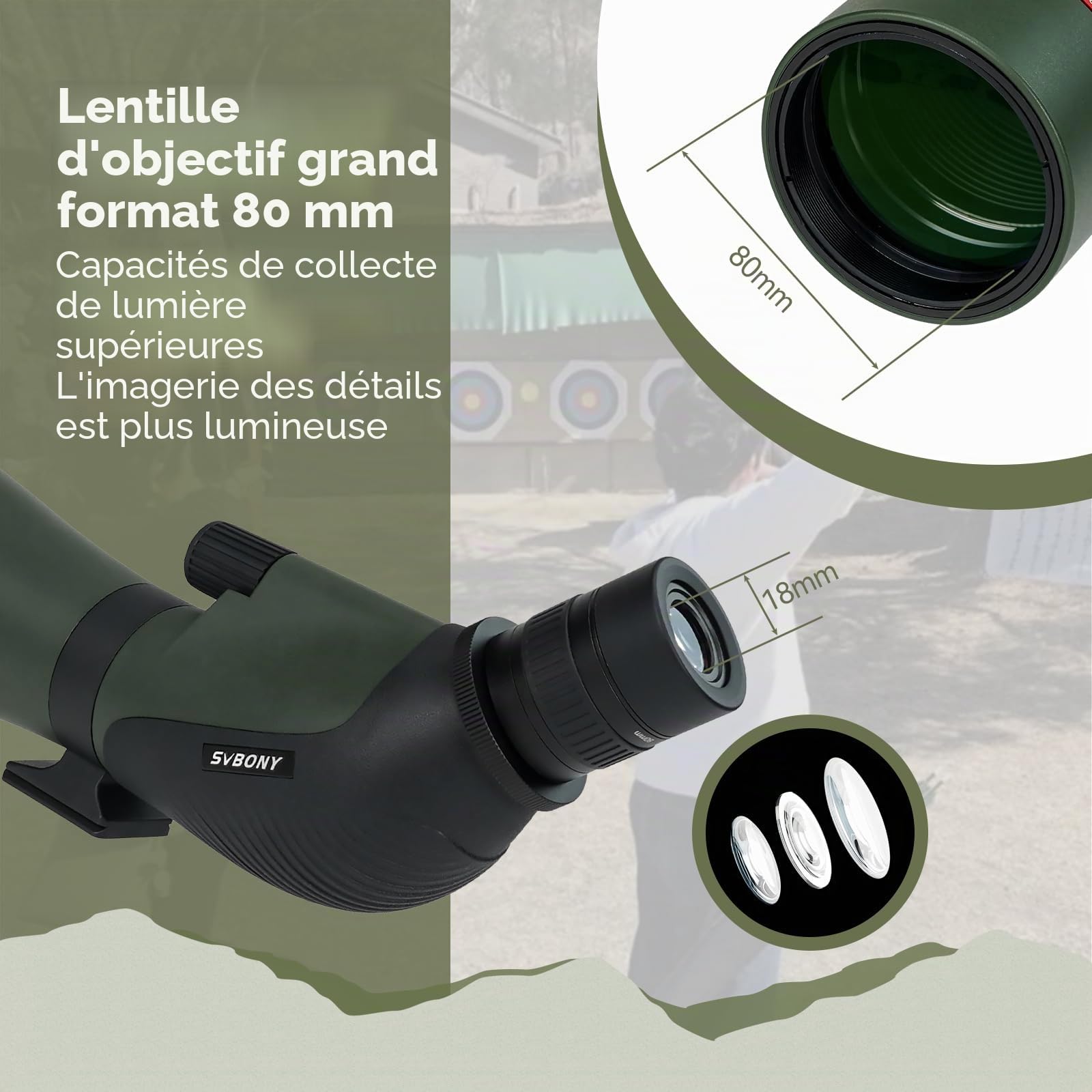 Svbony SA412 Longue-Vue 20-60x80mm, HD FMC Longue-Vue avec 1.25” Oculaire, avec SV146 Trépied de Bureau Ajustable Adaptateur de Téléphone Télécommande, pour Tir à la Cible Chasse