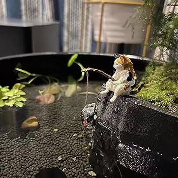 Amazon.co.jp: 水槽 オブジェ 釣り猫 置物 子猫釣り置物 水槽造