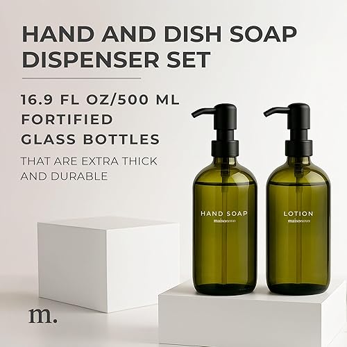 Miniatura 2 de MaisoNovo Dispensador de jabón de 2 piezas  Botellas verdes de 16.9oz con bombas de acero inoxidable negras