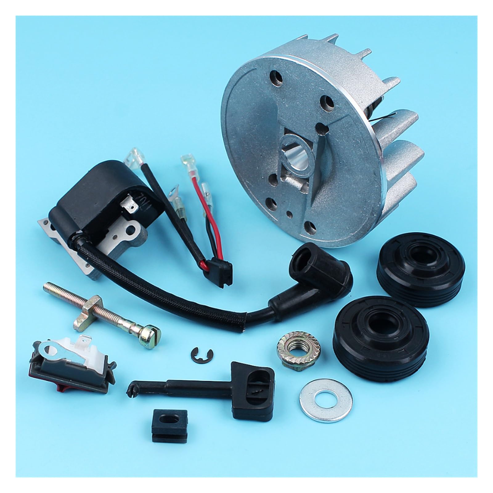 Interruptor de volante, bobina encendido, tensor cadena, sellos aceite for HUSQVARNA 137 137E 142 142E, motosierra con tuercas, palanca estrangulación