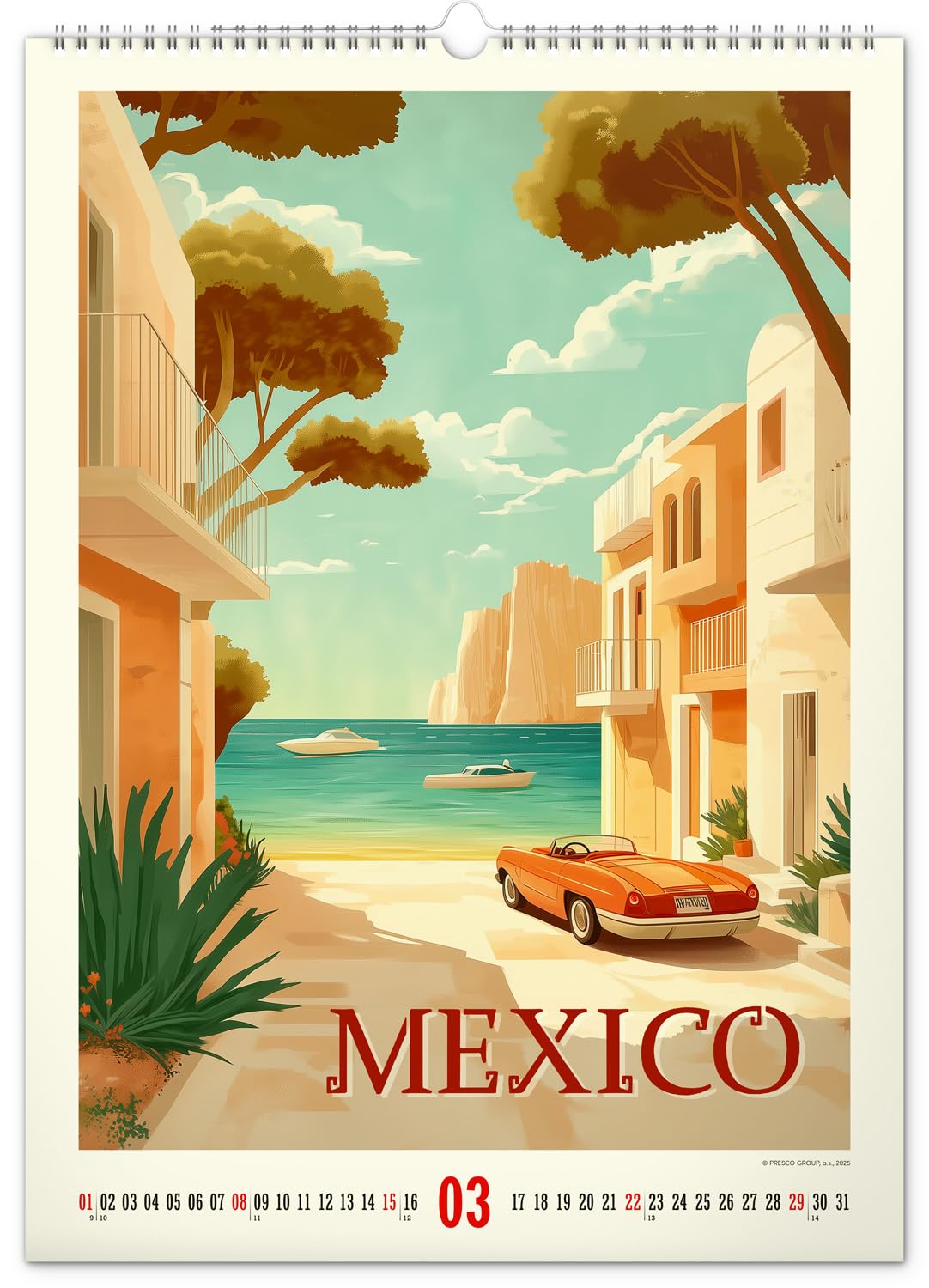 NOTIQUE Wandkalender 2026 Vintage Poster – Tropische Paradiese – Exotische Landschaften & Strandmotive – Bildkalender 33x46 cm