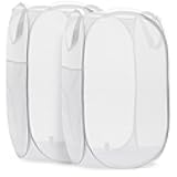 Handy Laundry Collapsible Mesh Pop Up Hamper with Wide Opening and Side Pocket - Breathable, Sturdy, Foldable, and Space-Saving Design for Clothes and Storage (White | 2-Pack)