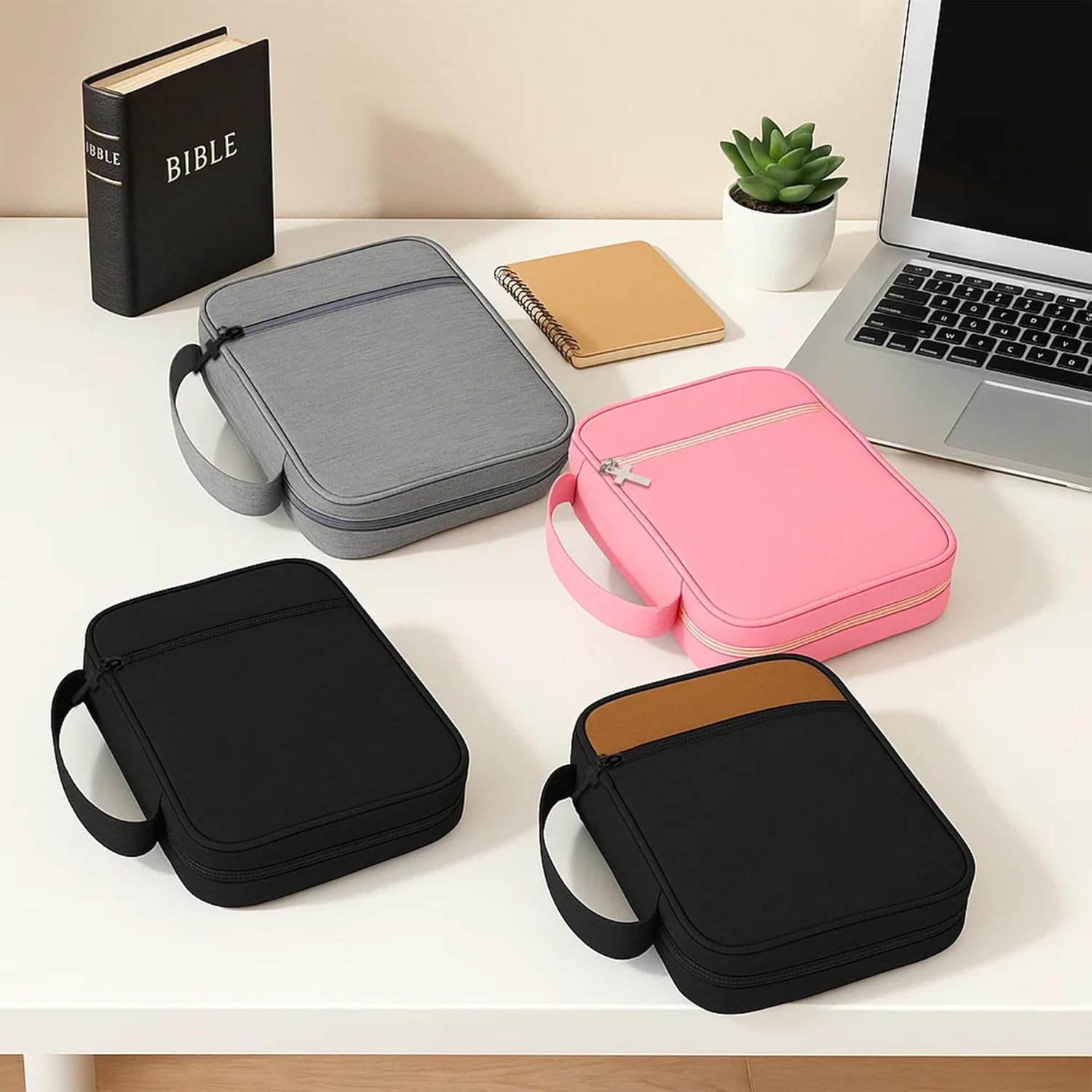 Bible Cover with Durable Handle, Carrying Book Case Church Bag Bible, Protective with Zippered Pocket, Bible Study Accessories Supplies, Gift for Mother Lady Women Men(Pink) - Image 7