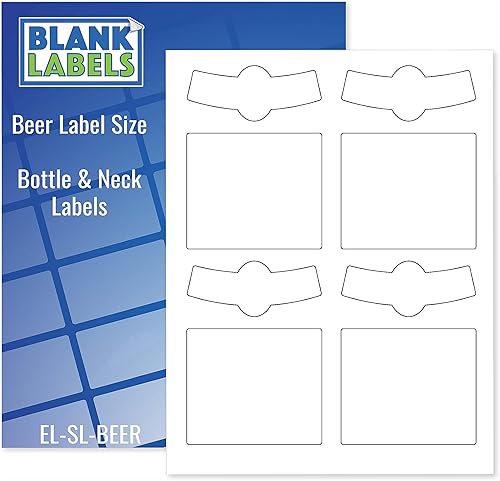 Blank Labels - Etiquetas para botellas y cuello de cerveza - 4 por página - A prueba de agua - Compatible con plantillas - Laser y inyección de