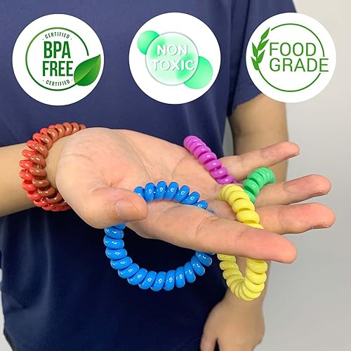 Miniatura 5 de Collares masticables y pulseras para niños sensoriales (paquete de 12) – Juego de pulseras elásticas para niños con autismo, SDP, TDAH, ADD –