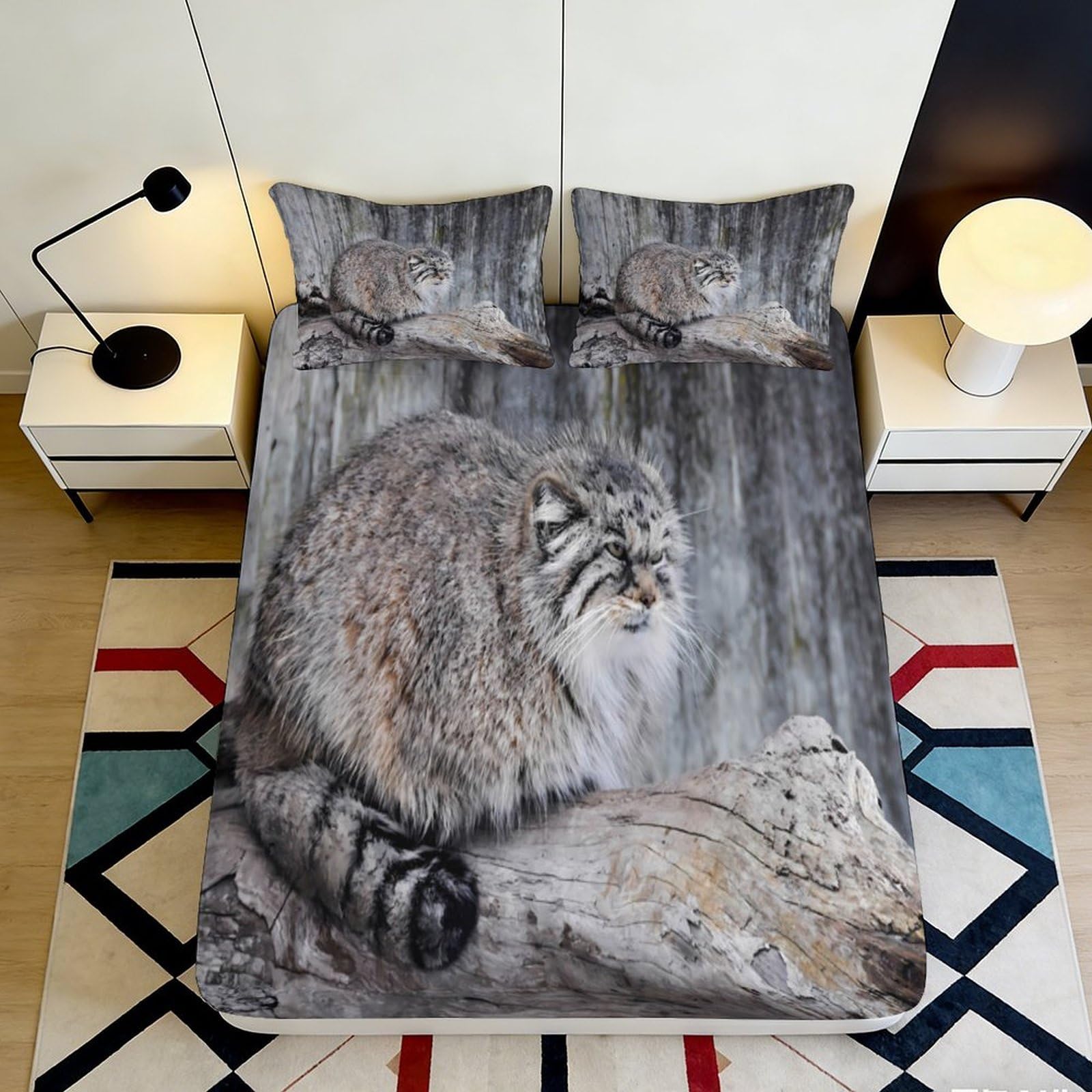 3D Printed Raccoon Fitted Sheet Microfiber Deep Pocket Non-Slip Bedding Raccoon Mattress Fitted Cover Soft Breathable for Adult Teen 200x200x25cm