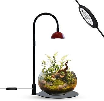 Desktop Grow Lamp Terrarium Light Plant Light on Table with Flexible Gooseneck Lamp for Terrarium Kitchen Vetegable Succulent Lamp with Auto Timer 3/6/12Hrs, 4 Brightness Levels Red