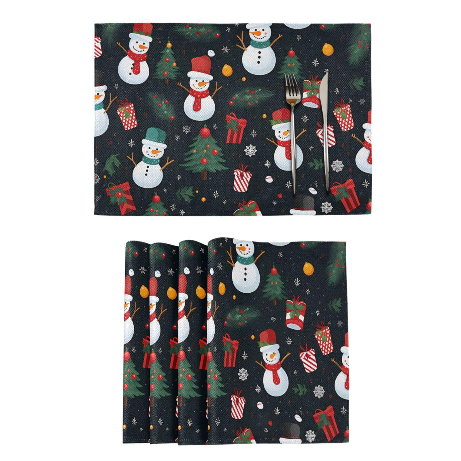 Set Mit 6 Weihnachts-Tischsets Aus Kunststoff – 32,5 X 41,5 Cm, Waschbar, Mit Schneemann & Rentier-Motiven, Für Festliche Tischdeko