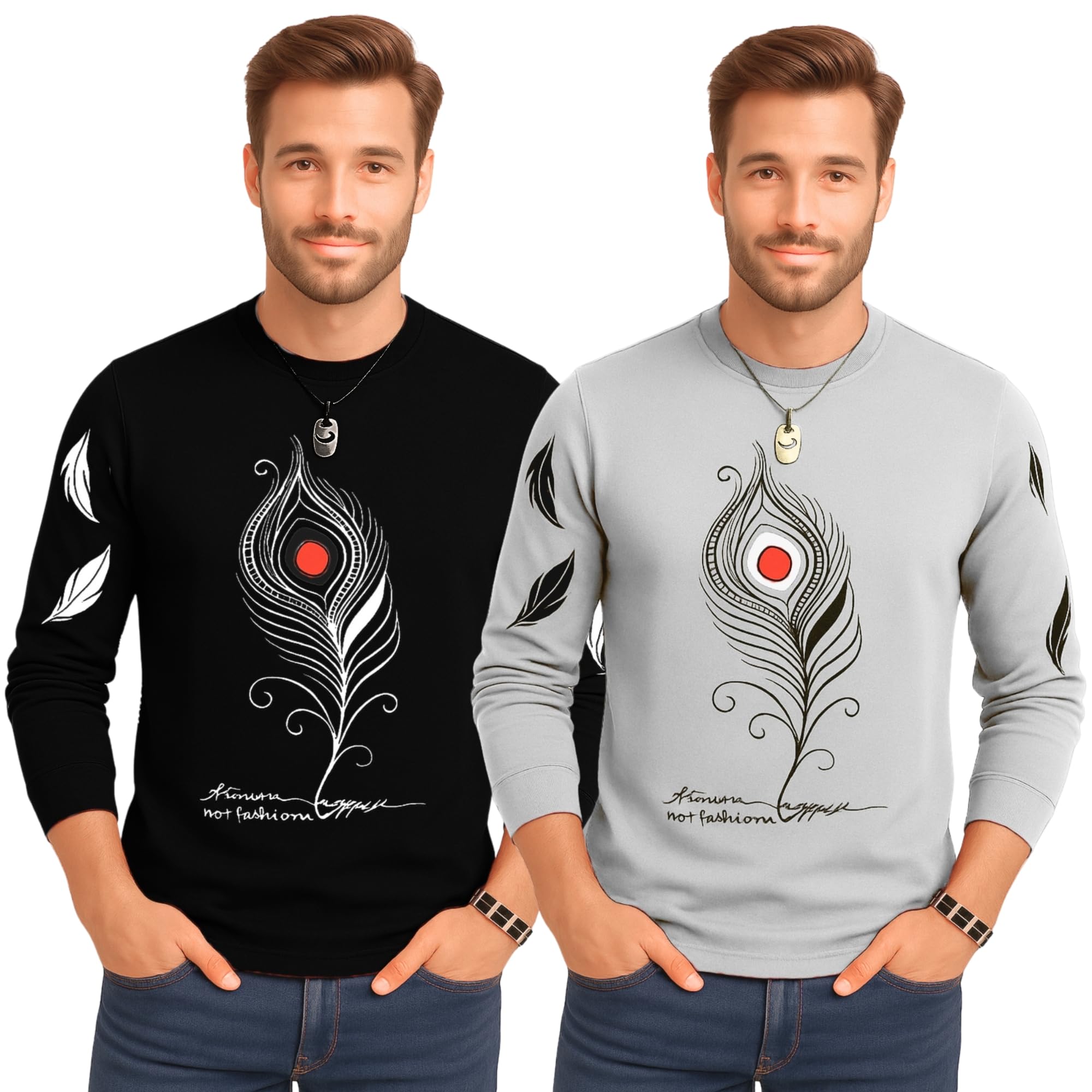 lilbits Mens Full Sleeve Cotton Blend Printed T-Shirt. Soft, Stylish & Made for Everyday Comfort (Pack of 2)-picture-38