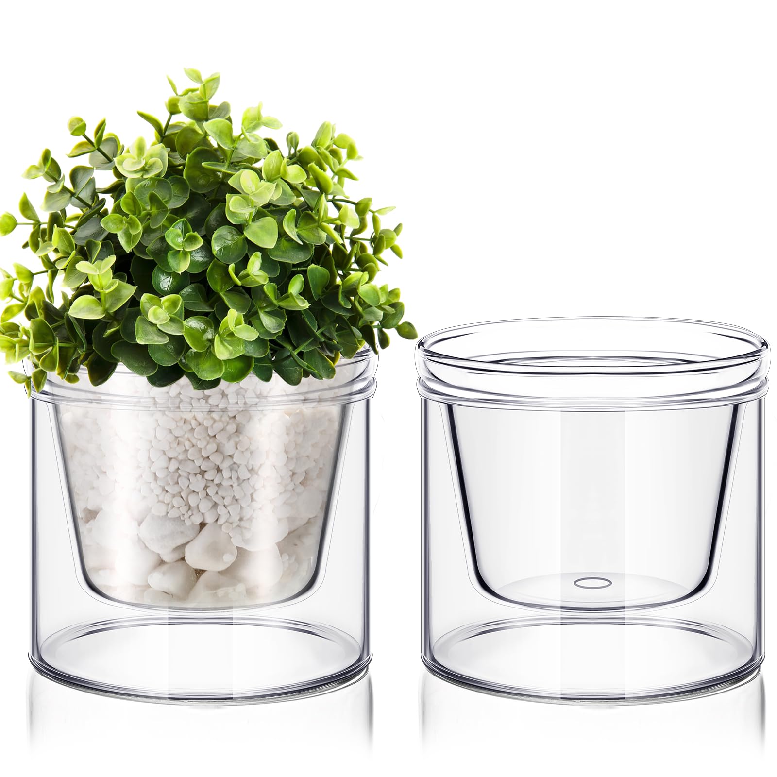 Amazon.com : Baderke 2 Pcs 4 Inch Self Watering Pot for Indoor Plants Clear  Glass Planter Small Plant Pot with Saucer Reservoir Drainage Holes Bottom  Watering Pot for African Violet Orchid Flowers