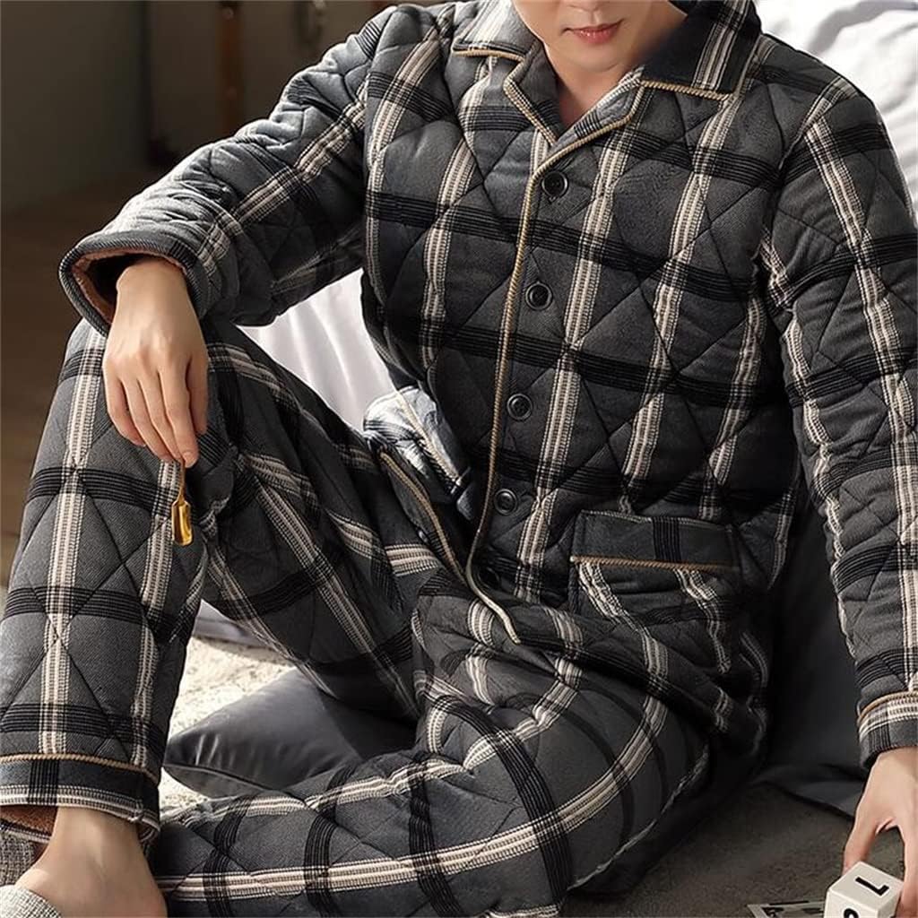Home Service Suit Velvet Size Men's Pajamas Winter Thickened Coral Fleece Quilted Flannel