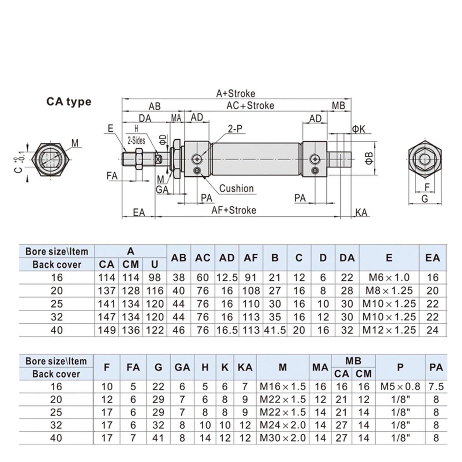 Edelstahl Pneumatische Zylinder MA32x100 32mm Bohrung 25-175mm Hub Magnet
