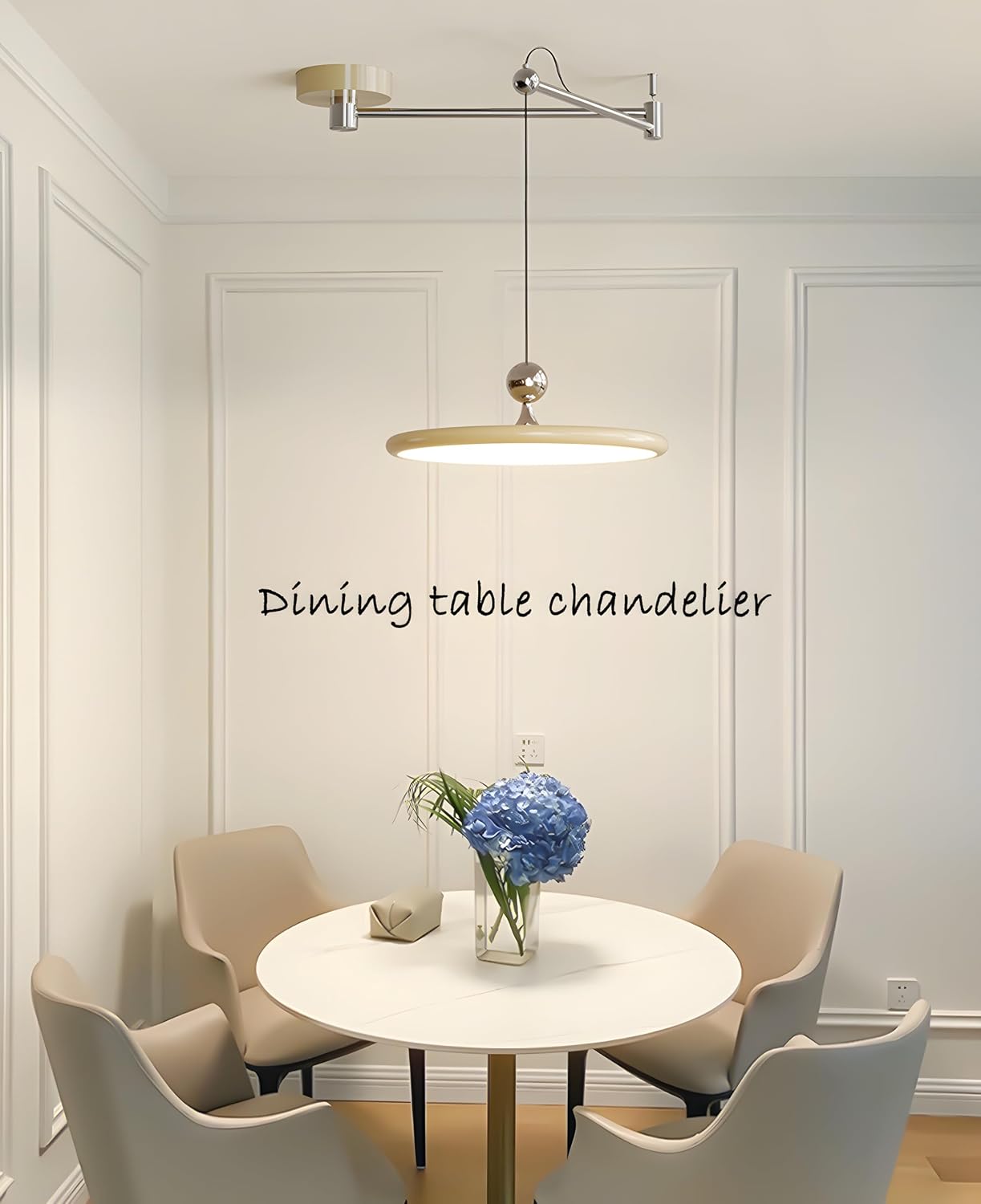 Bofea-Round LED Pendant Lights Kitchen Island Modern Swing Arm Pendant Light Adjustable Dining Room Lights Over Table Cream Dome Hanging Light Mid Century Modern Dimmable LED Hanging Lamp for Island