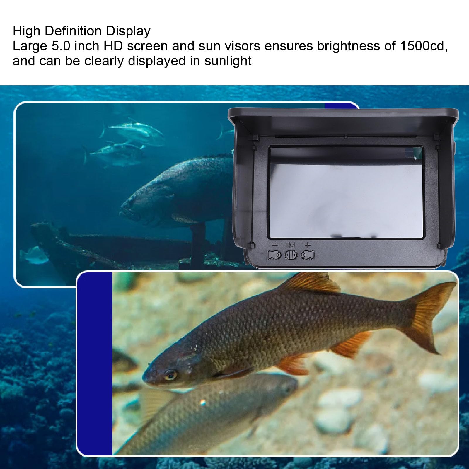 Cámara de Pesca Buscador de Peces con Vídeo Portátil, Submarina con Pantalla Grande de 1080P HD de 5,0 Pulgadas con Lente Gran Angular de 195° para Balsa, Costa, Acuicultura y