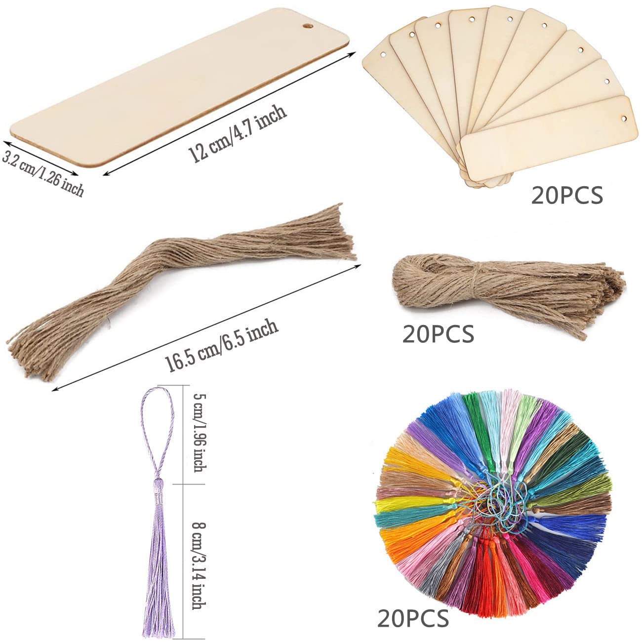 Marcapáginas Madera en Blanco 20 Piezas para Manualidades y Bricolaje
